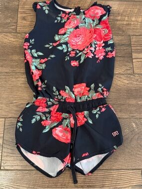 Albion Girls Floral Black/Red/Pink Romper Jumpsuit Size 6